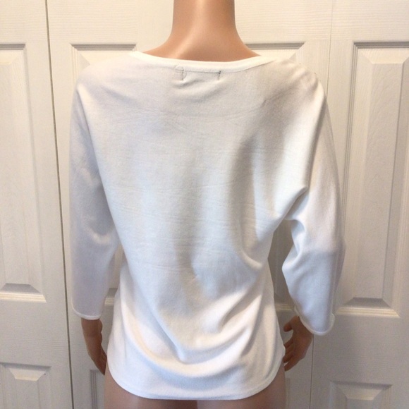 Madison Womens Jupiter White 3/4 Sleeve Embellished Pullover Sweater Size Large - Picture 5 of 6